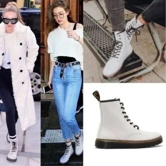 Dr. Martens Zavala Combat Boot White Leather Womens size 7 - Picture 3 of 12